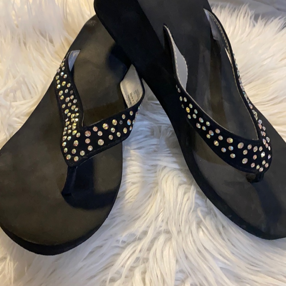 Wedge rhinestone flip flops